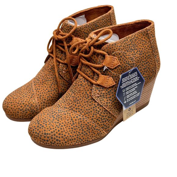 TOMS Ankle Wedge Kala Bootie - Tan Mini Cheetah Suede NEW Size 6 - Picture 2 of 13